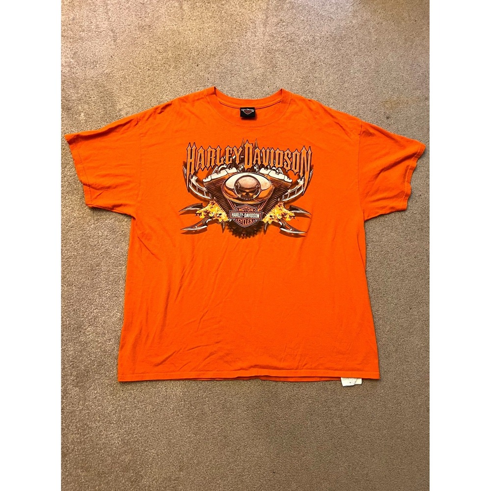 Harley Davidson Motor Cycles T-Shirt Men's XL Orange Graphic Print Short Sleeve
